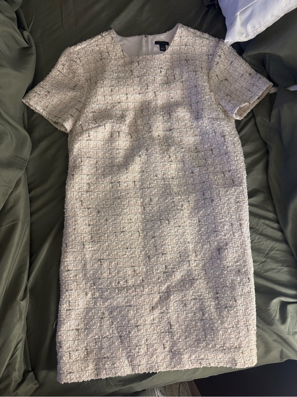 Ann Taylor Cream Bouclé Short-Sleeve Shift Dress